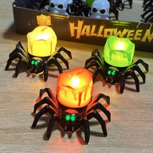 Spooky Halloween Themed LED Flameless Candle Light With Spider Base For Party Home Decor
