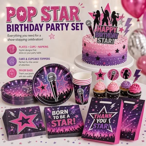 Custom Event Pink Purple Pop Star Birthday Party Supplies Music Theme Decorations Tableware Favor Bags