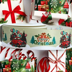 Wholesale High Quality Christmas Tree Ribbon Satin Ribbon Roll Printed Solid Designs for Packaging Bags Christmas Gift Ribbon