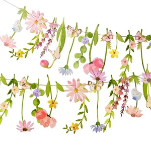 New Style Multicolor Leaf Flower Butterfly Banner Set Floral Birthday Party Girl Tea Party Qixi Festival Decorative Arrangement