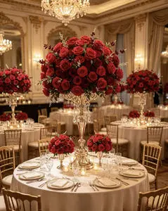 Luxurious Customized Large Arrangement Artificial Wedding Table Decoration Centerpieces Silk Red Rose Artificial Flower Balls
