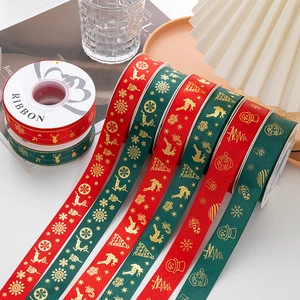 2.5cm Polyester Ribbon Hot Stamping Christmas Tree Gift Gift Box Packaging Ribbon Christmas Day Decoration Ribbon Diy