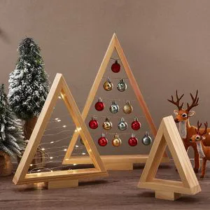 3 PCS Eco-friendly Modern Wooden Christmas Tree Tabletop Centerpieces Decor Natural Wood Frame Tiered Tray Mantle Shelf