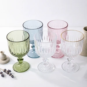 Vintage Pressed Colored Glass Goblet European Style Stemmed Water Tumbler for Wedding Banquet