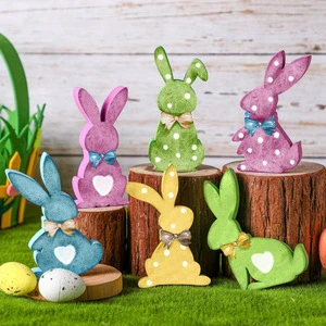 Duoyou New Design Wood Easter Bunny Decorations 6 PCS Different Bunny for Easter