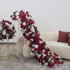 Red and White Flower Wedding Stage Background Decoration Flower Arches Are Placed with Artificial Flower