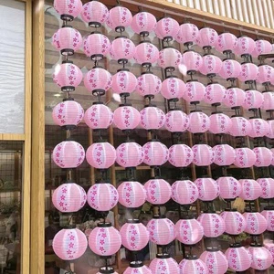 Japanese Style Pink Cherry Blossom Lantern Waterproof Hanging Outdoor Decoration Wall Ornament Silk Cloth Wax Party Graduation