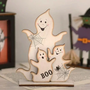 Cute Spooky & Fun Vintage Wooden Halloween Pumpkin Centerpieces with Vietnamese Folk Art Design for Home & Party Decor