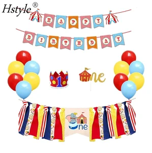 Circus Carnival Theme 1st Birthday Decorations Kit Baby Shower Boys Girls Pets Party Supplies Favors with Highchair Banner ST789
