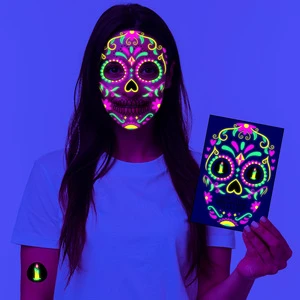 Hot Selling Festival Glow in the Dark Neon Temporary Full Face Tattoo Stickers Halloween UV Party Flash Tattoos