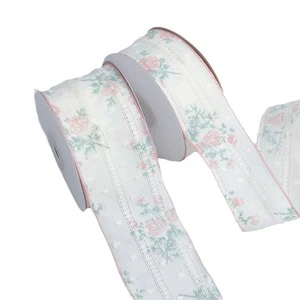 Hollow Flower Printing Christmas Theme Gunny Material DIY Wrapping Ribbons Lace Garment Cake Accessory Decoration Woven Tape