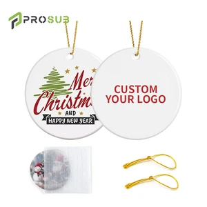 Prosub Factory Bulk 7.3cm Round Ceramic Christmas Tree Ornaments Eco-Friendly & Waterproof Hanging Nol Navidad DIY