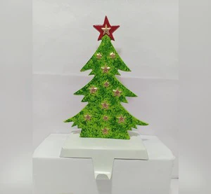 Green Tree Stand Christmas Stocking Holder with Modern Style Pattern Perfect for Holiday Mantle and Festive Decoration Display