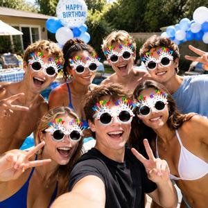 Novelty Cupcake Birthday Glasses for Kids Party Favors, Colorful Happy Birthday Sunglasses for Photography Props and Guest Gifts