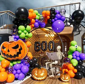 Halloween Balloon Garland Arch Kit Latex Party Decor Black Orange purple Green Confetti Spider Pumpkin Foil Indoor Outdoor Bats