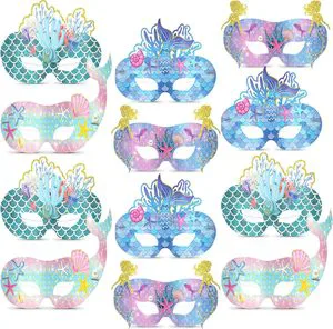 Mermaid Party Favors Paper Mask for Kids Under the Sea Ocean Decorations Kids Cosplay Party Supplies Girls Birthday Favors