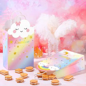 Rainbow Party Favor Bags Rainbow Cloud Birthday Goodie Candy Present Bags with Handles Pastel Treat Gift for Girls Kids