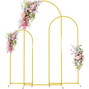 Gold Metal Wedding Arch Backdrop Stand Balloon Flower Background Frame Adjustable Portable Durable DIY 4ft-7.2ft Height for