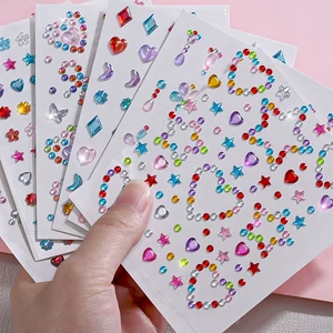 3D Cute Face Gems Self-Adhesive Stickers Kids Princess Temporary Tattoo Sparkling Makeup Costume Decoration Heart/Bow/Star