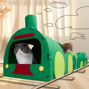 Tunnel Scratch Board Enjoying Toy Green Leather Train Tunnel Drilling Corrugated Paper Non Woven Car Nest Cat Scratching Board