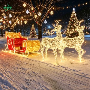 Outdoor Giant Reindeer Sleigh LED Decoration Christmas 3D Sculpture Motif Light For Commercial Holiday Event