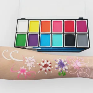 Professional Halloween Party Painting Kit Rainbow Watercolor Split Cake Body Paint Palette Stencils Face Paint-for Costume