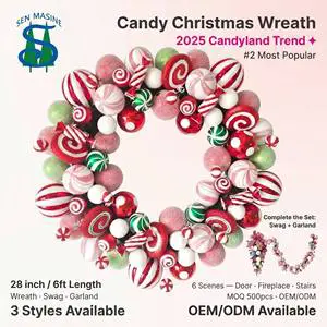 Senmasine Xmas Holiday Party Diy Hanging Decoration Colorful Swag Cane Baubles Garlands Christmas Candy Wreath