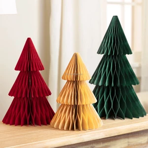 Paper Tree Honeycomb Paper Christmas Festival Tree Hanging Ornaments with Magnets Xmas Home Decorations