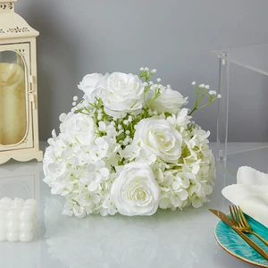 Beautiful White Hydrangea Rose Table Flowers New Wedding Road Lead Flower Ball Church Wedding Decoration Artificial Flowers