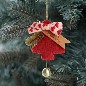 Cute Fuzzy Christmas Tree Ornaments Hanging Plush Pendant Gold Jingle Bell Party Gifts for Christmas Easter Celebrations Custom