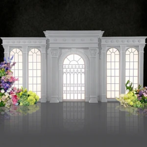 Wedding Banquet Hall Backdrop Castle Wall with Light Events Artificial Flowers Wall Wedding Castle Wall