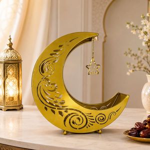 Wholesale Gold Metal Crescent Moon Star Tray for Ramadan Eid Table Decor Candy Dessert Eid Party Iftar Table Decoration