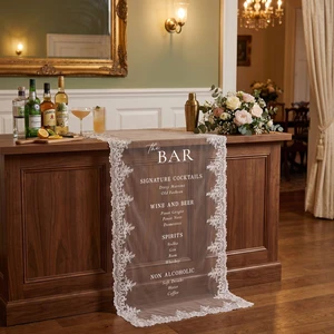 Personalized Sheer Lace Wedding Bar Sign Fabric Wedding Lace Bar Menu Banner for Birthday Wedding Cocktail Decor