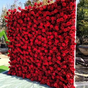 DKB Factory Custom Vintage Wedding Decor Artificial Wine Red Rose Flower Wall Backdrop 8ft X 8ft Stands