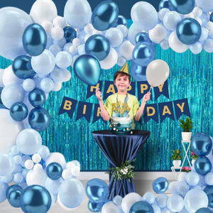 Blue & Silver Birthday Decoration Kit 45 Pcs Premium Balloons Banner & Foil Curtain Set for Best Wholesale Price