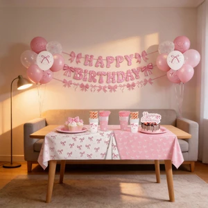 640425 Suit Pink Bow Birthday Party Supplies Kit Plates Cups Napkins Balloons and Cake Topper for a Sweet Celebration Wholesale