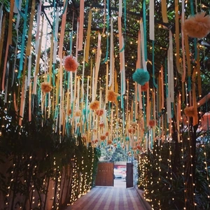 Ceiling Decoration Romantic Marigold Flower With Ribbon Stage Backdrop Luxury Party Event Colourful Decor String Wall Hanging