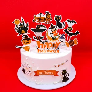 Wholesale 8 Pcs/set Custom Halloween Cake Topper Set Paper Bake Ornament for Party Decoration Cake Decorating Supplies