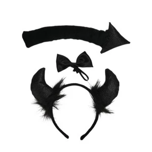 Halloween Horn Headband Set Devil Cosplay Costume Accessories with Tail Bowtie 3-Piece Polyester Material Letterpress Printed