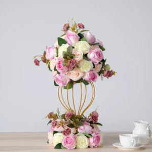 Ceremony Floral Artificial Rose Flower Runner Wedding Party Decoration Pampas Bouquet Table Centerpiece