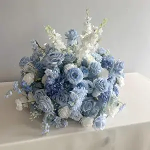 LUYI Artificial Wedding Table Floral Arrangements Decoration Silk White and Blue Rose Wedding Centerpieces Flower Ball for Sale