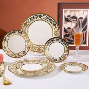 Ceramic Porcelain Gold Rim Eco-Friendly Europe Nordic Style Elegant Wedding Dinnerware Plates