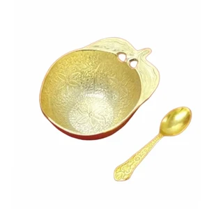 Luxury Gold Plated Fruit Shape Bowl With Spoon Decorative Gift Bowl For Wedding Festival And Tableware