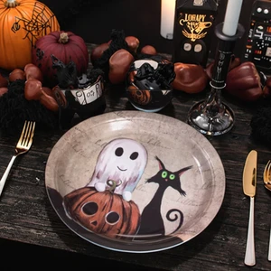 Hot Selling Halloween Paper Plates Creative Modern Ghost Pumpkin Patterns Disposable Decorations for Parties Bulk Supplies