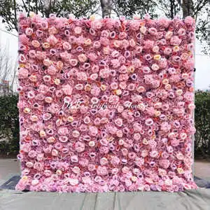 DKB New Design Artificia Wedding Flower Wall Wedding Decorations 8ft X 8ft Pink Artificial Silk Flower Wall Backdrop Decoration