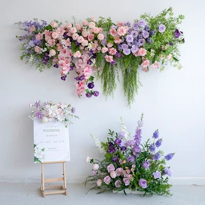 Pastel Pink Purple Artificial Floral Wall Hanging Greenery Wedding Backdrops for Event Ceiling Accents Wedding Wall Decorations