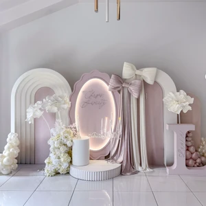 Party Supplies Wedding Birthday Event White Pvc Acrylic Round Led Acrylic Arch Backdrop Wall Wedding Stage Decor Backdrop