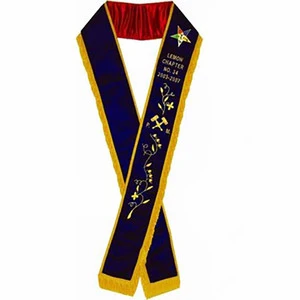 Customizable Premium Quality Masonic OES Purple Velvet Matron Sash Hand Embroidered Gold Fringe Customizable Color Logo All