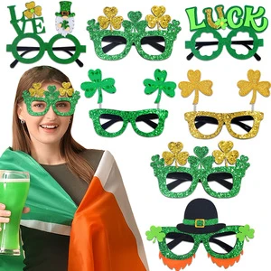 St. Patrick's Day Child Clover Glasses Hot Selling Gold and Green Glitter Fabric Irish Festival Party Decorations