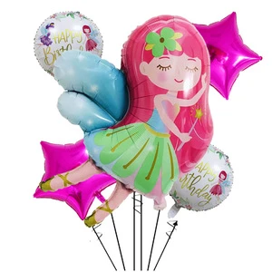 New 5pcs Set Little Fairy Girls Princess Foil Balloons Set for Baby Girl Gift Toy Pink Balloon Happy Birthday Party Decoration
